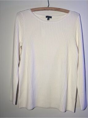 Talbots Women’s Crew Pullover Cream Sweater Petite Large NEW